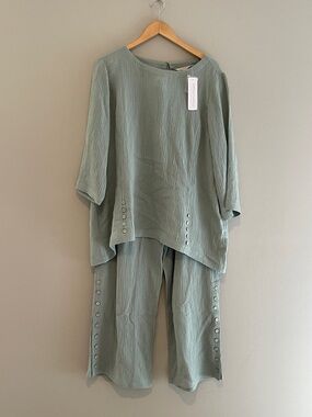 Soft Surroundings Oceo Crinkle Gauze Wide-Leg Pants and Tunic Top Size 1X NWT